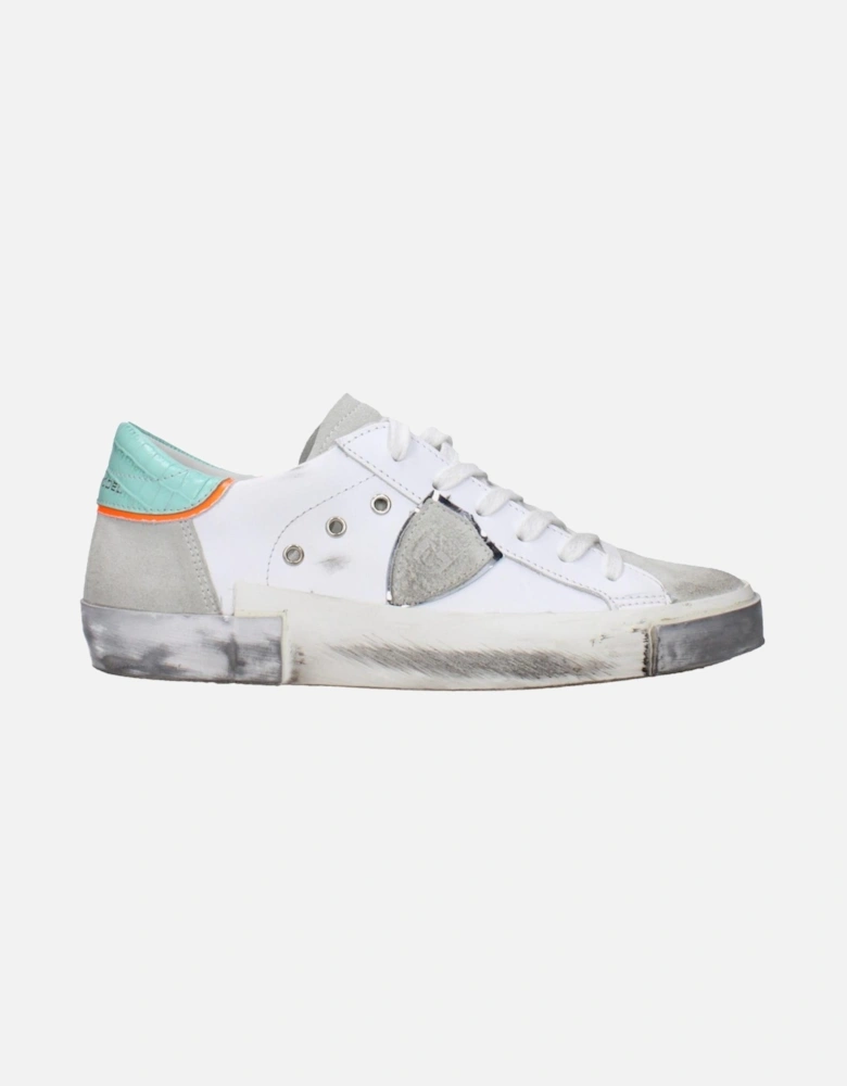 Vintage Effect Leather Sneakers with Logo Detailing Women - White