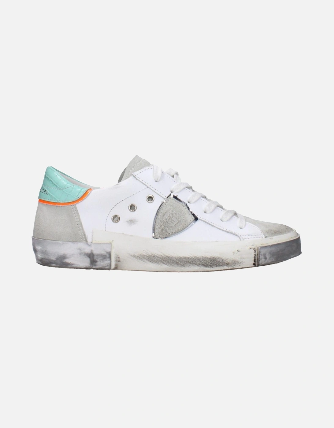 Vintage Effect Leather Sneakers with Logo Detailing Women - White, 6 of 5