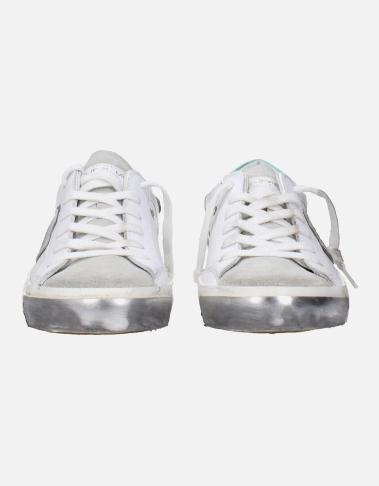 Vintage Effect Leather Sneakers with Logo Detailing Women - White