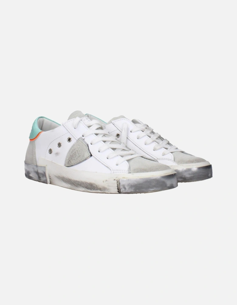 Vintage Effect Leather Sneakers with Logo Detailing Women - White