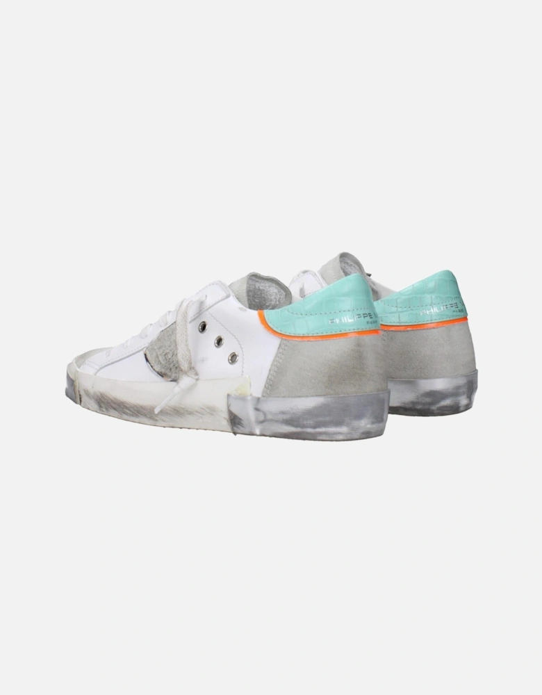 Vintage Effect Leather Sneakers with Logo Detailing Women - White