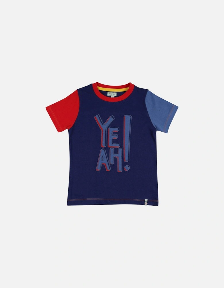 Boys Yeah Slogan Print T-Shirt - Navy
