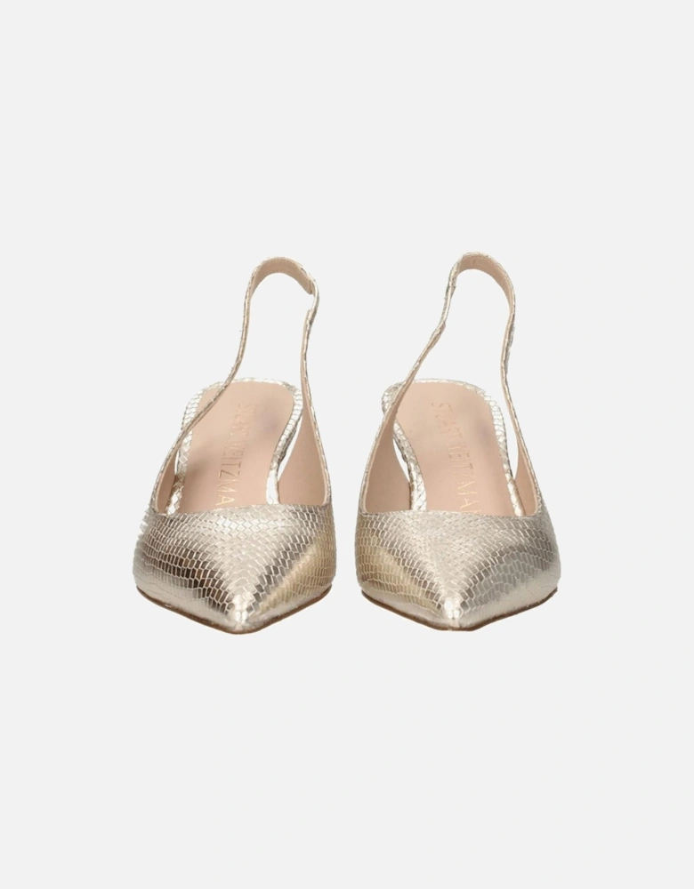 Pointy Toe Mid Heel Suede Sandals Women - Gold