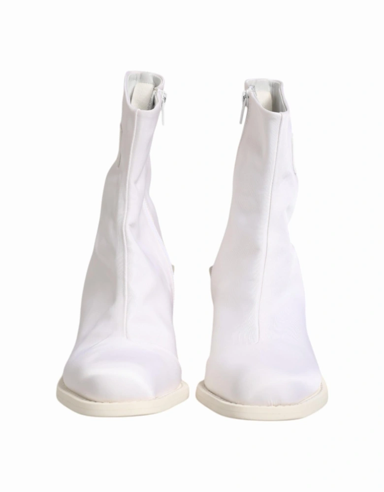 Ankle Boots with Cuban Heel and Zip Closure Women - White