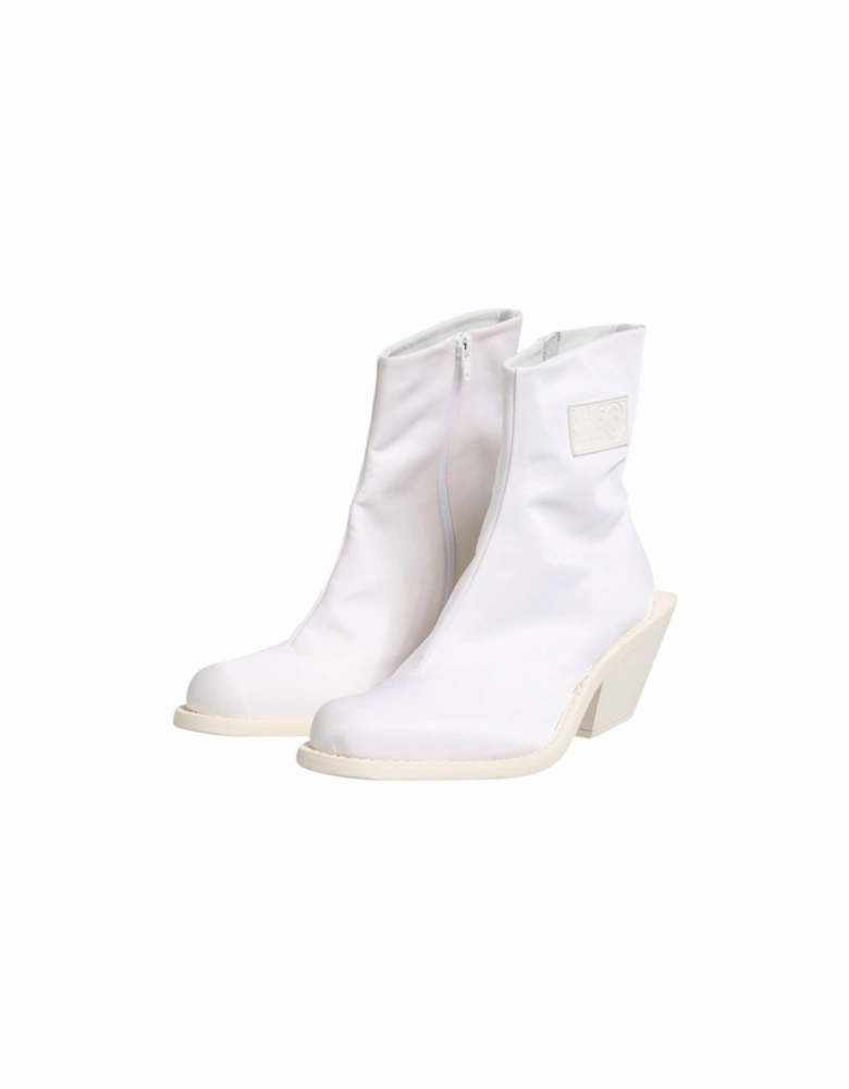 Ankle Boots with Cuban Heel and Zip Closure Women - White