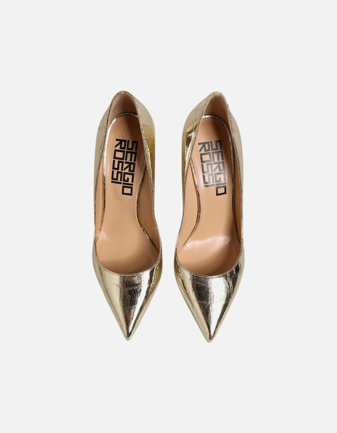 Leather Heeled Shoes with Logo Details Women - Gold Pumps