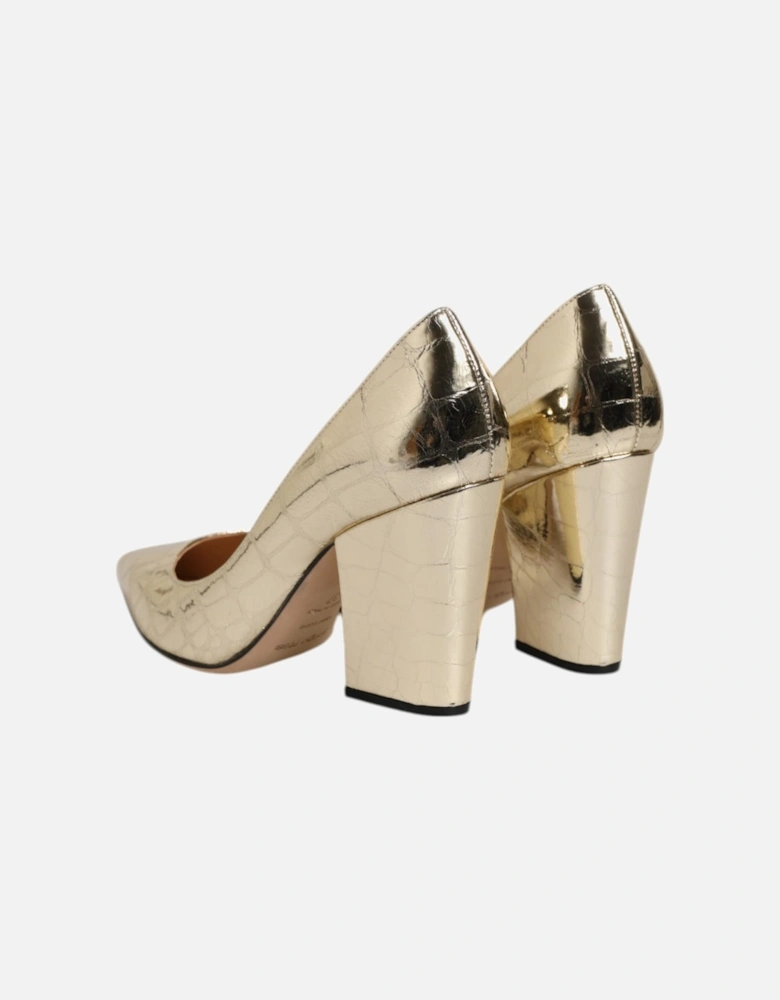 Leather Heeled Shoes with Logo Details Women - Gold Pumps