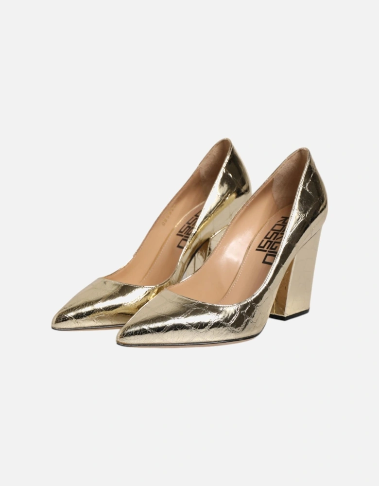 Leather Heeled Shoes with Logo Details Women - Gold Pumps