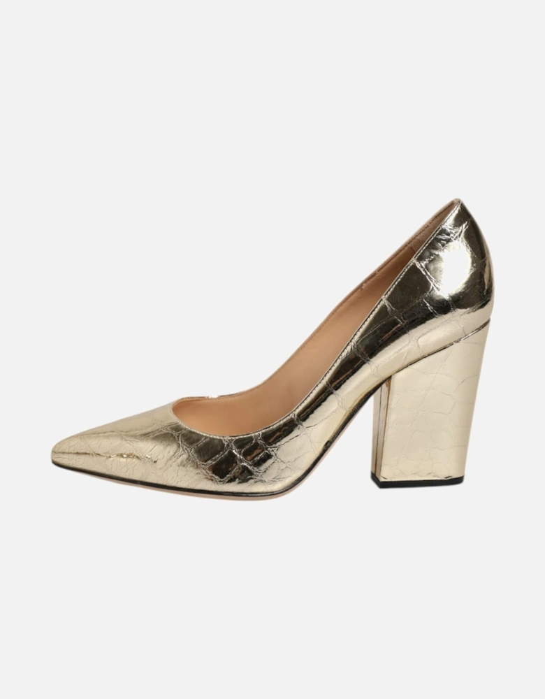 Leather Heeled Shoes with Logo Details Women - Gold Pumps