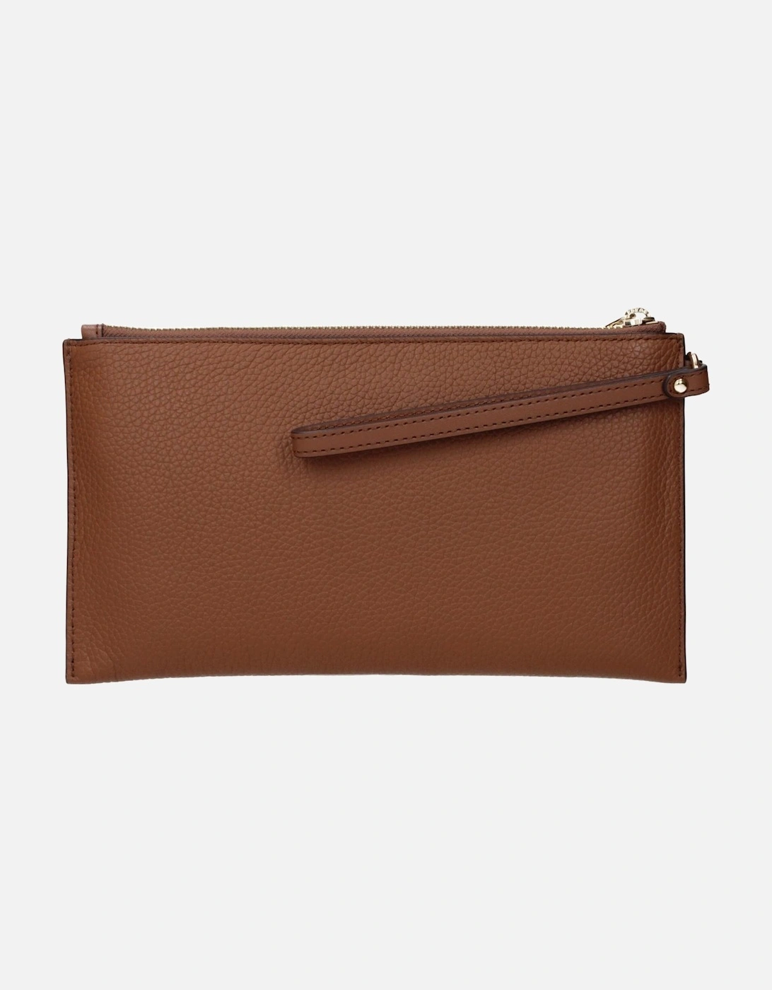 Leather Clutch with Front Logo and Zip Closure Women - Brown Clutch