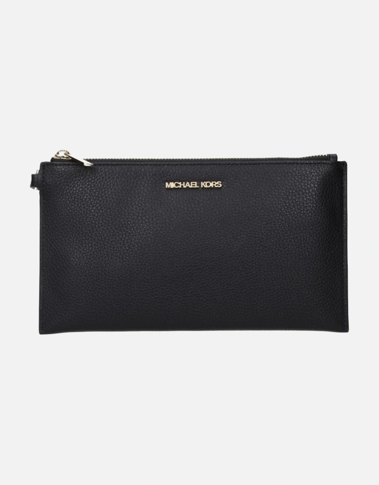 Leather Clutch with Front Logo and Zip Closure Women - Black Clutch