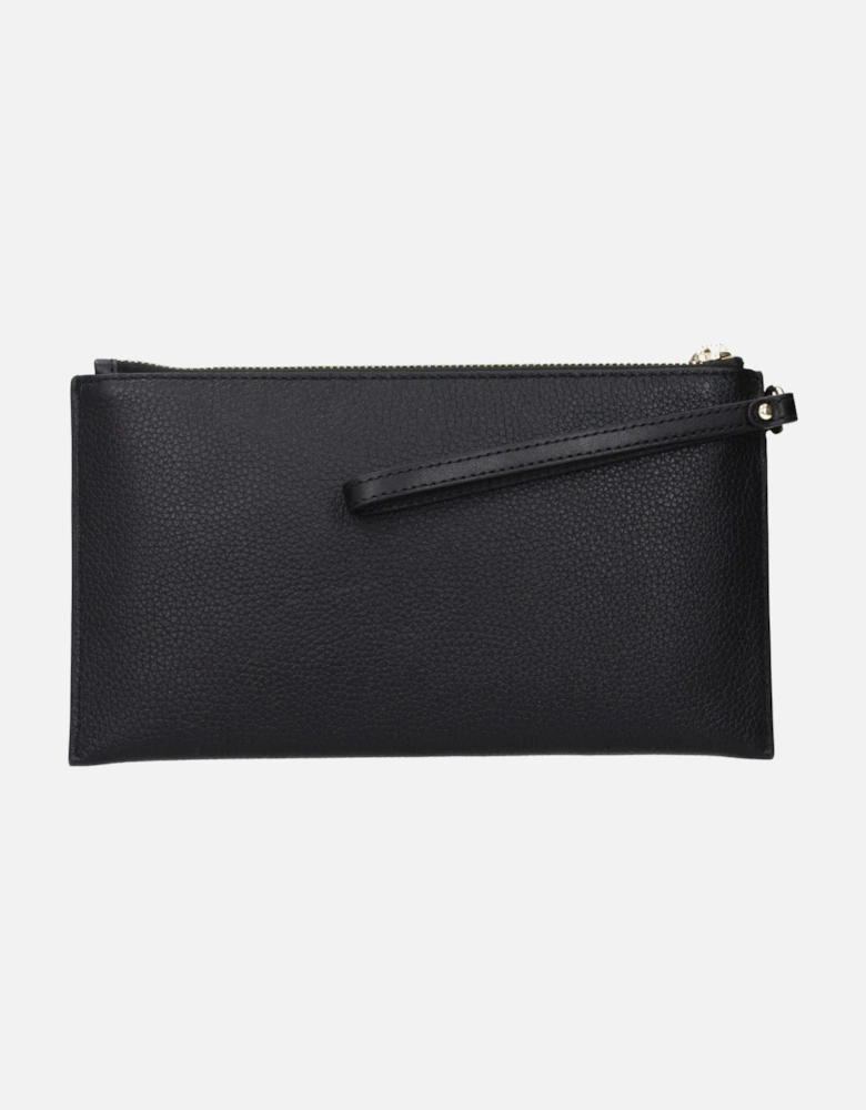 Leather Clutch with Front Logo and Zip Closure Women - Black Clutch