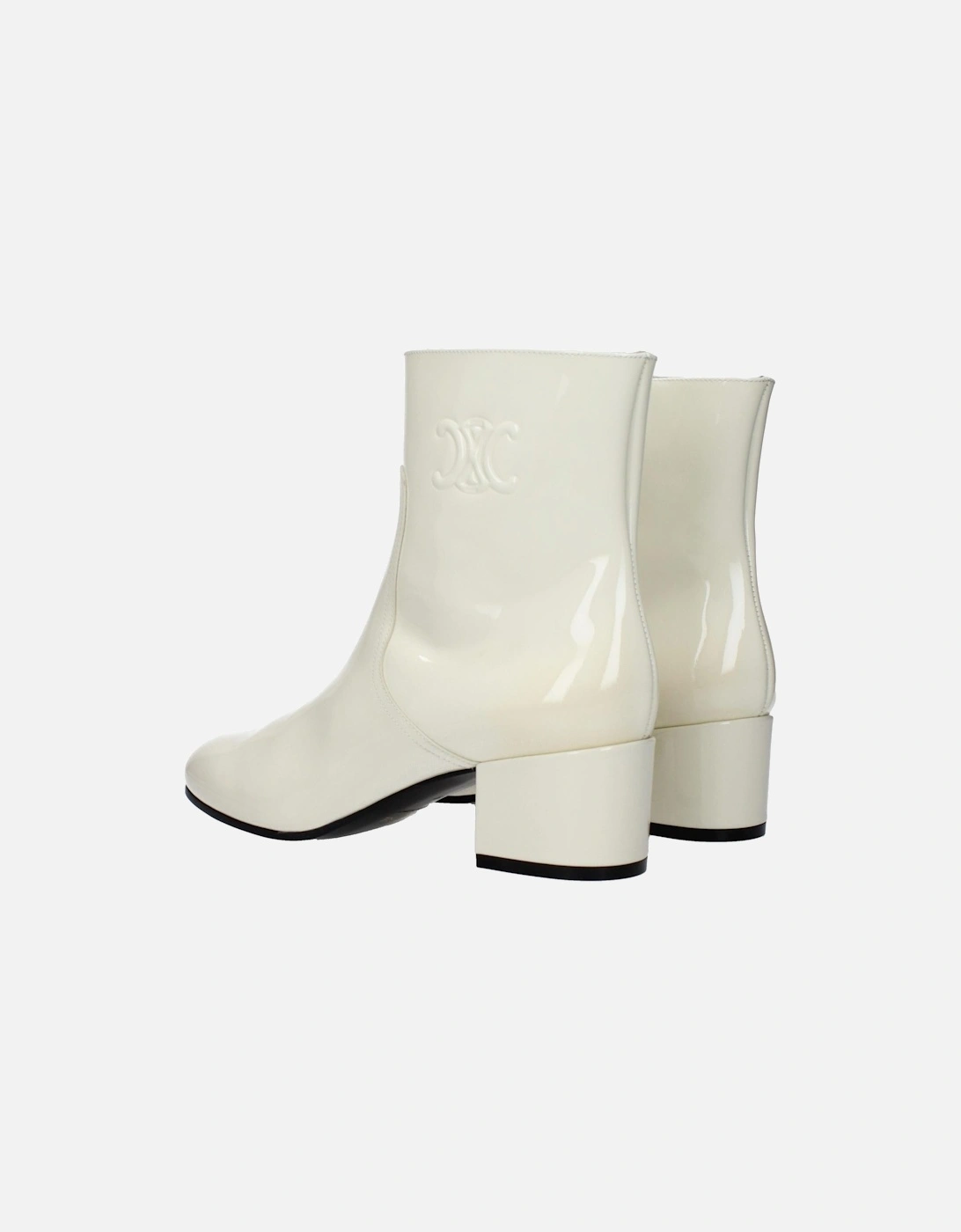 Patent Leather Ankle Boots with Side Logo Women - Beige