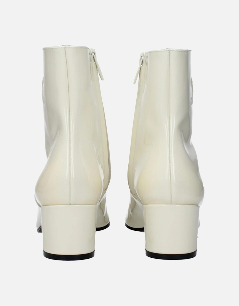 Patent Leather Ankle Boots with Side Logo Women - Beige