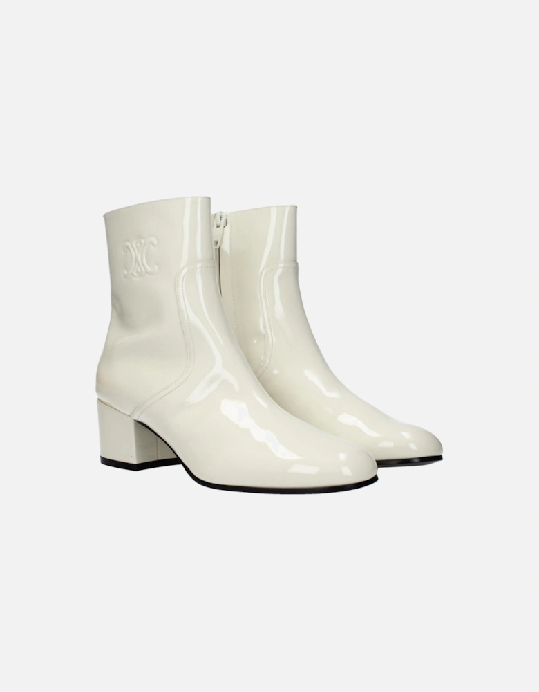 Patent Leather Ankle Boots with Side Logo Women - Beige