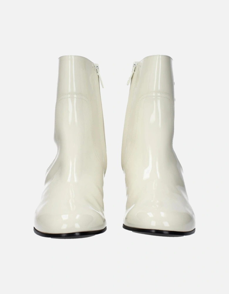 Patent Leather Ankle Boots with Side Logo Women - Beige