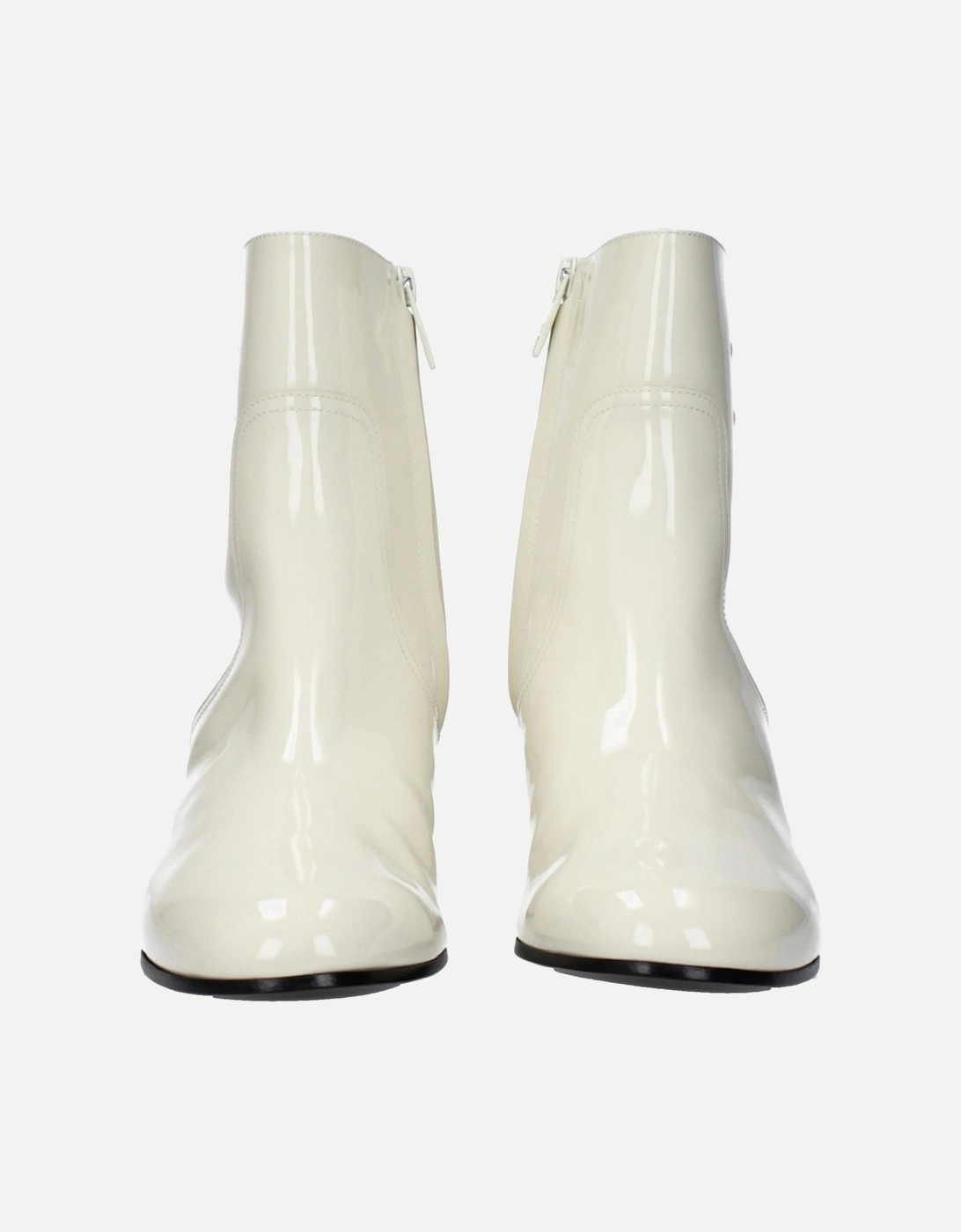 Patent Leather Ankle Boots with Side Logo Women - Beige