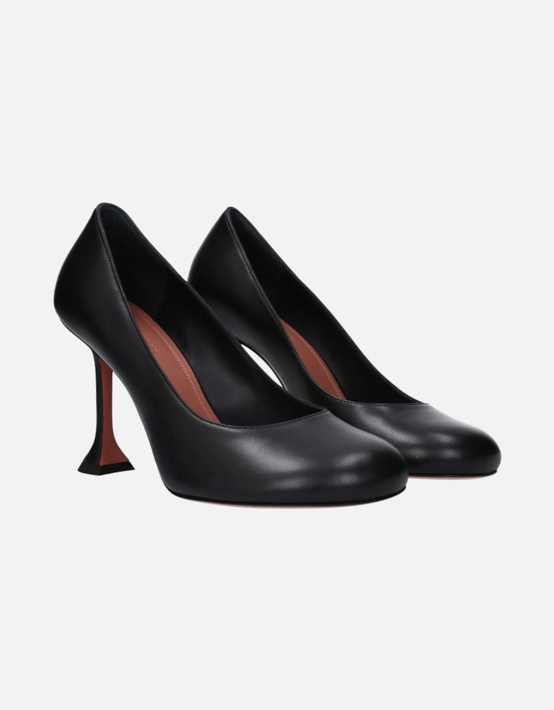 High Heel Leather Pumps with Round Toe Women - Black Brooches