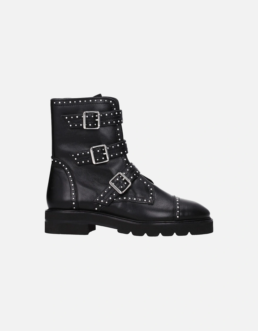 Beaded Leather Ankle Boots with Buckle Closure Women - Black, 6 of 5