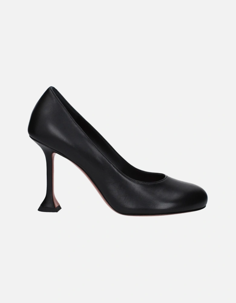 High Heel Leather Pumps with Round Toe Women - Black Brooches