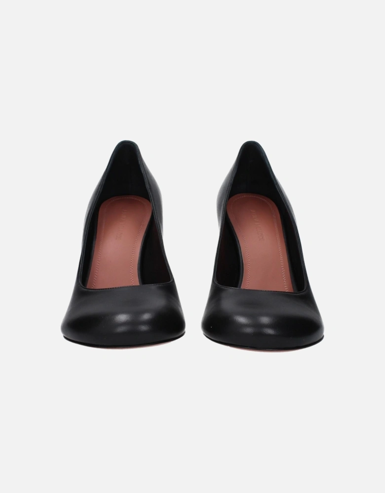 High Heel Leather Pumps with Round Toe Women - Black Brooches