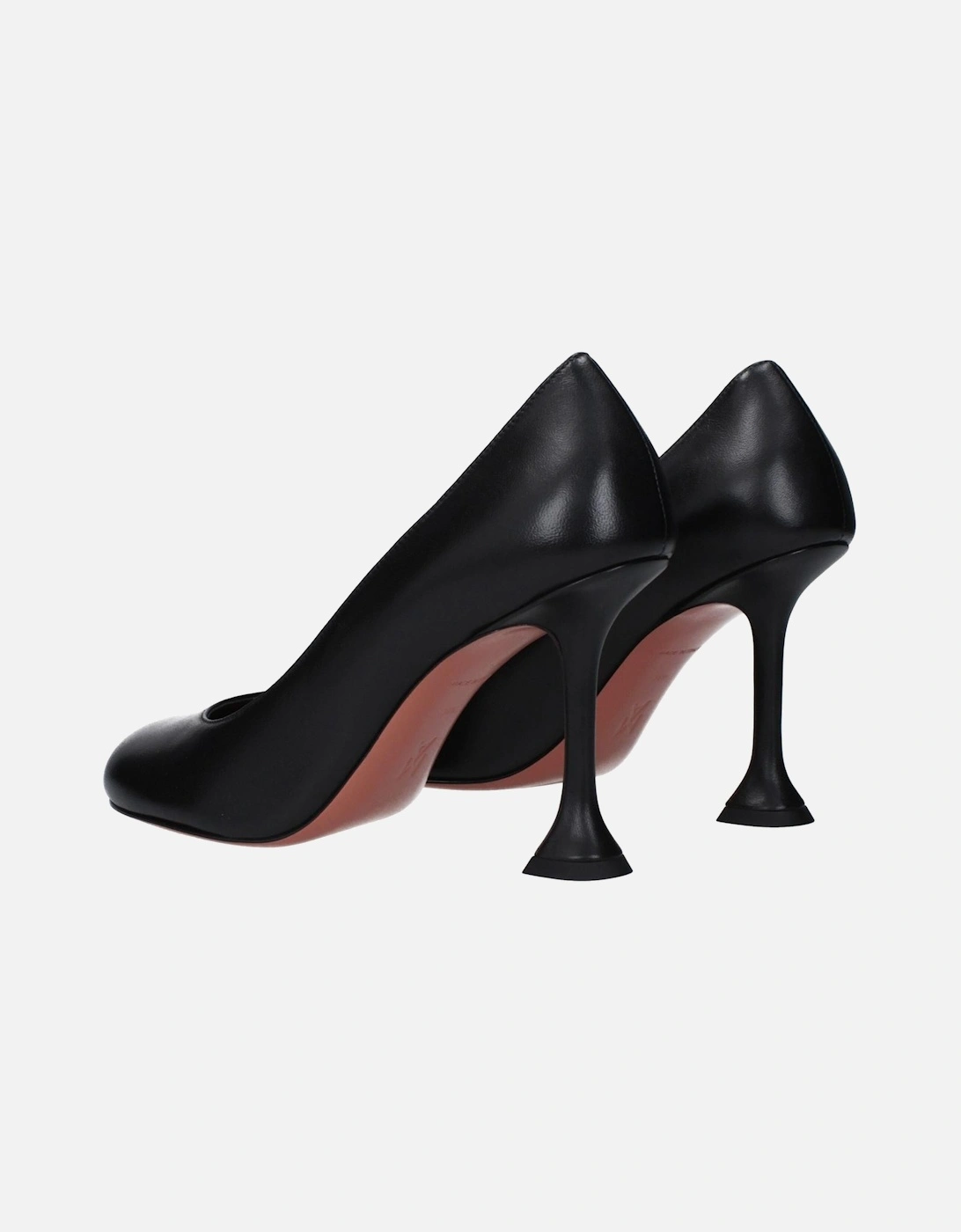 High Heel Leather Pumps with Round Toe Women - Black Brooches