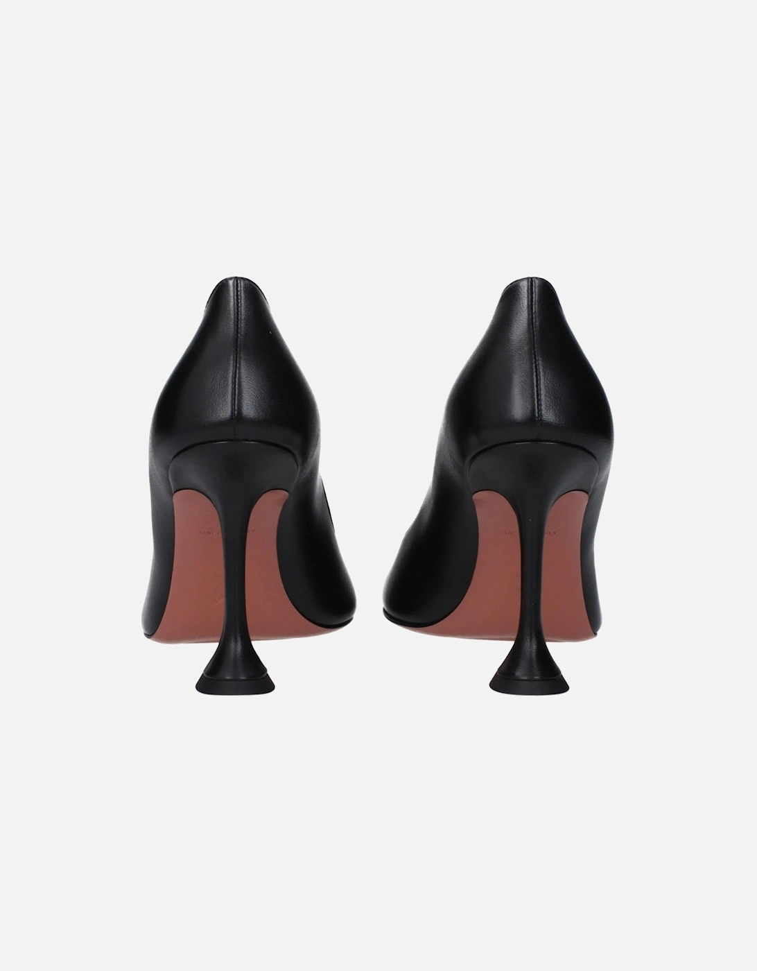 High Heel Leather Pumps with Round Toe Women - Black Brooches
