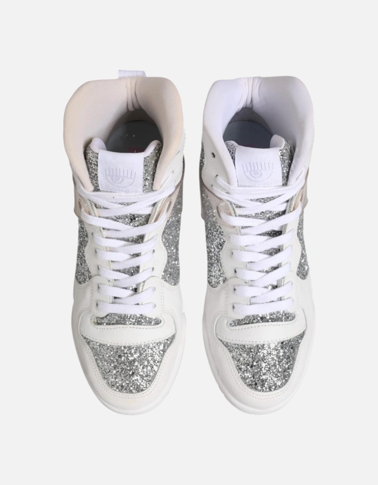 High Top Leather Sneakers with Logo Details Women - White