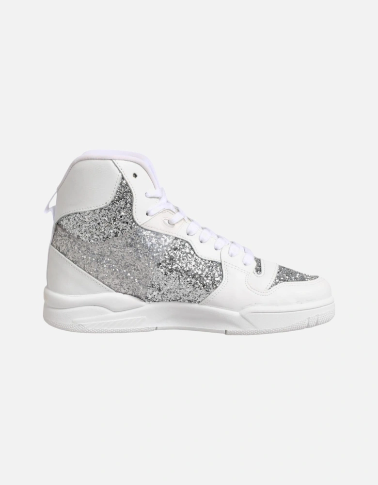 High Top Leather Sneakers with Logo Details Women - White