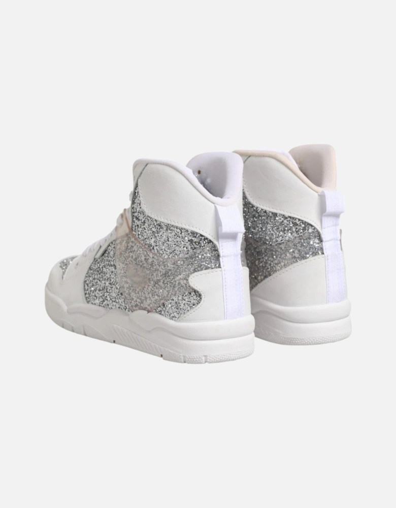 High Top Leather Sneakers with Logo Details Women - White