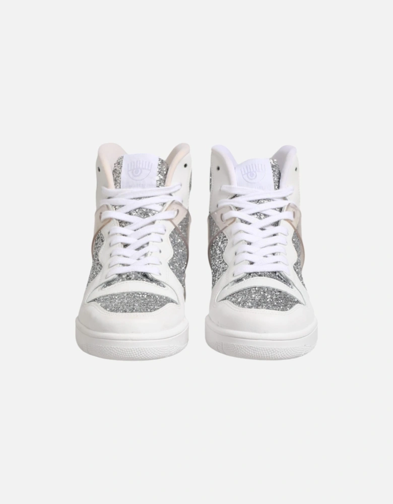 High Top Leather Sneakers with Logo Details Women - White