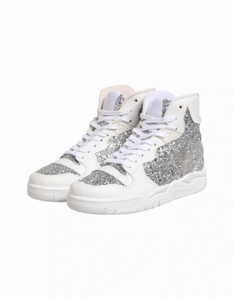 High Top Leather Sneakers with Logo Details Women - White