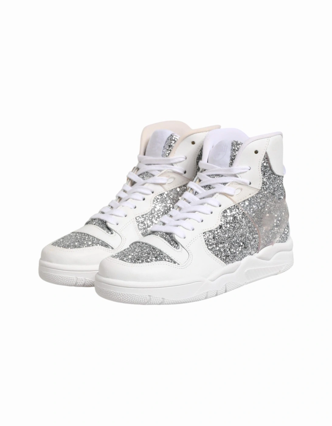 High Top Leather Sneakers with Logo Details Women - White