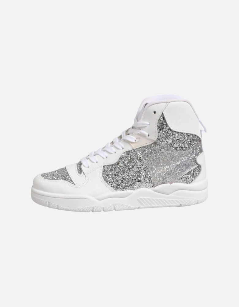 High Top Leather Sneakers with Logo Details Women - White