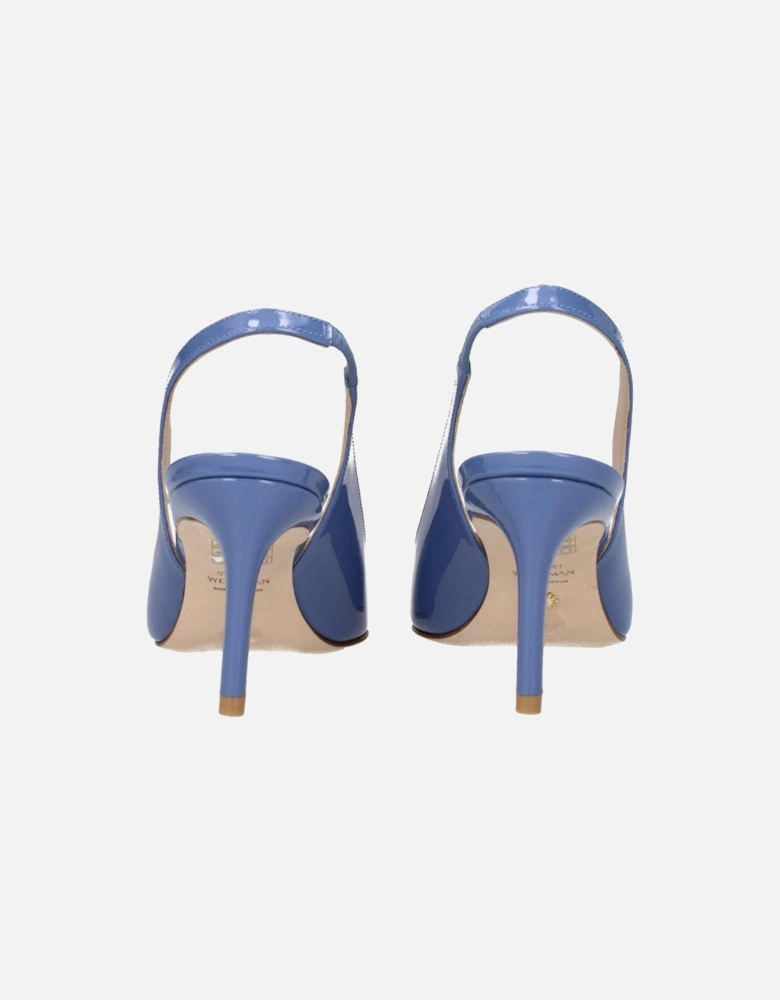 Patent Leather Pointy Toe Mid Heel Sandals Women - Light Blue