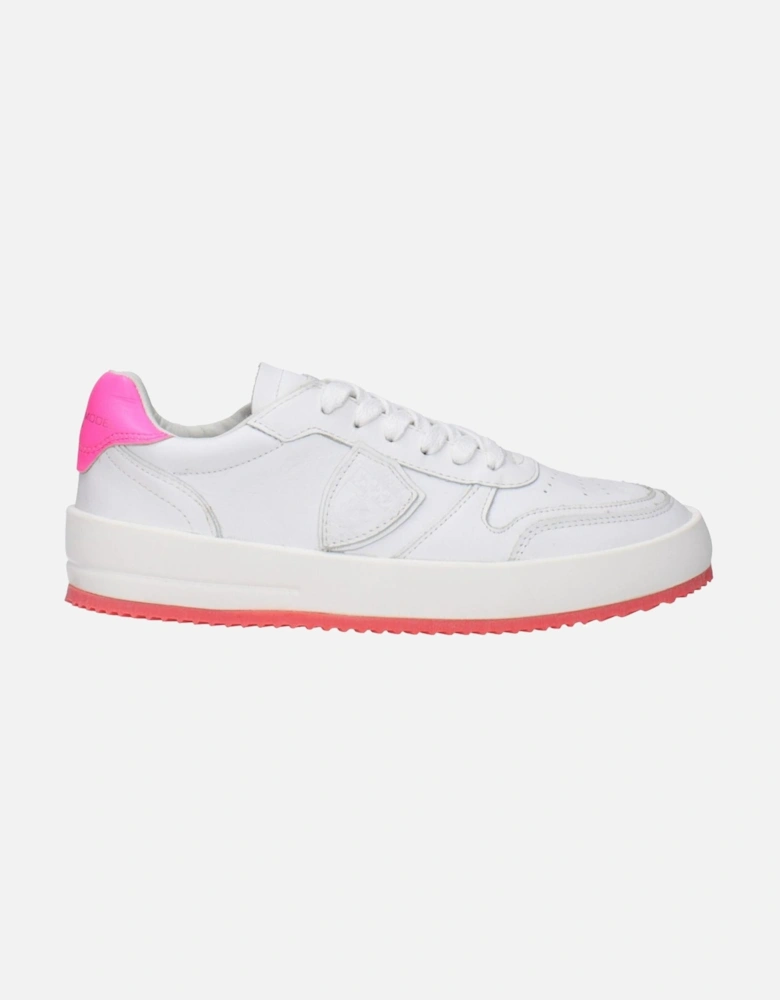 Vintage Effect Leather Sneakers with Logo Women - White
