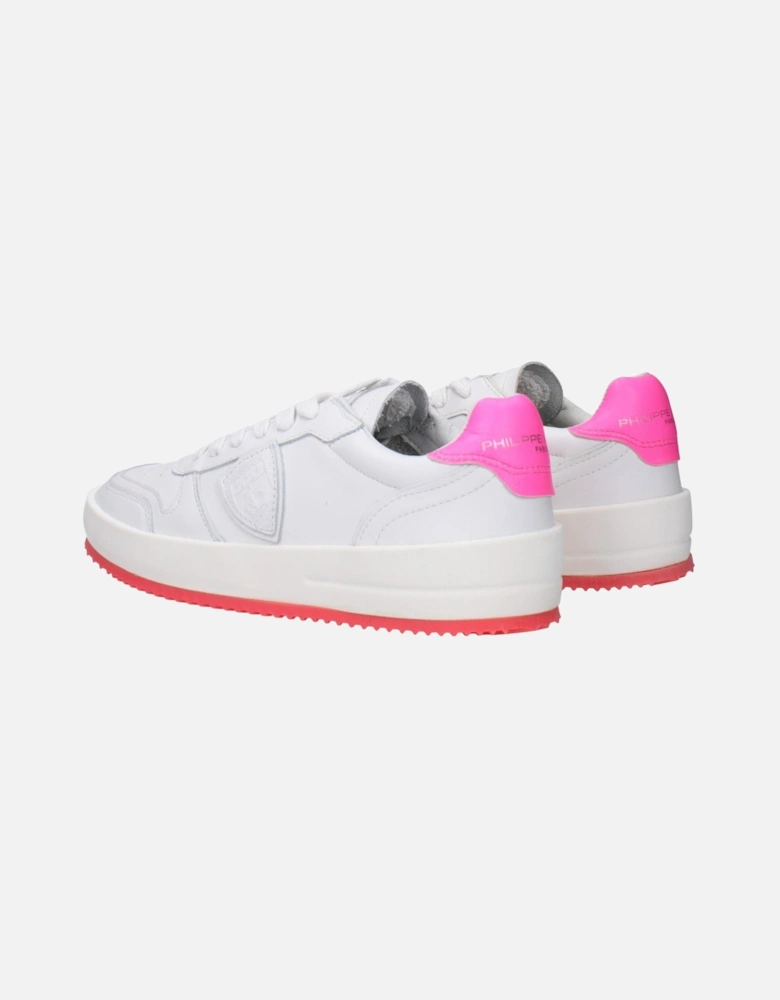 Vintage Effect Leather Sneakers with Logo Women - White