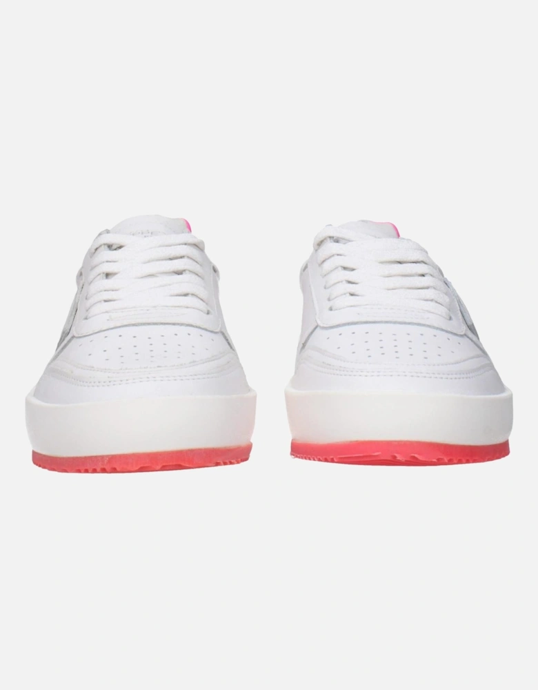 Vintage Effect Leather Sneakers with Logo Women - White