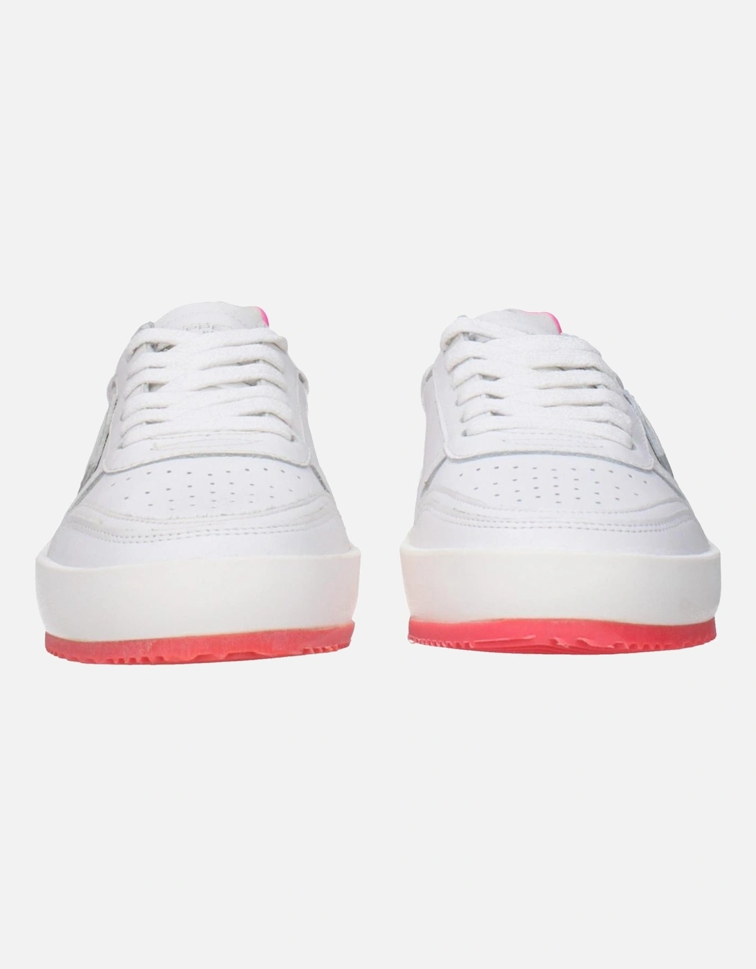 Vintage Effect Leather Sneakers with Logo Women - White