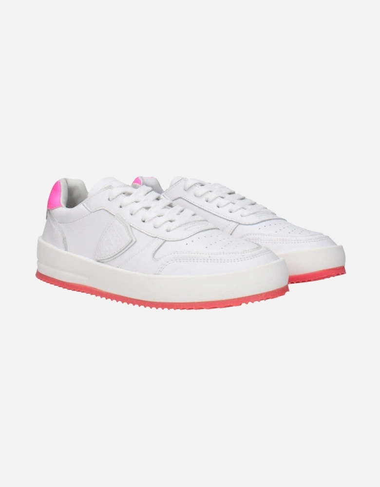 Vintage Effect Leather Sneakers with Logo Women - White