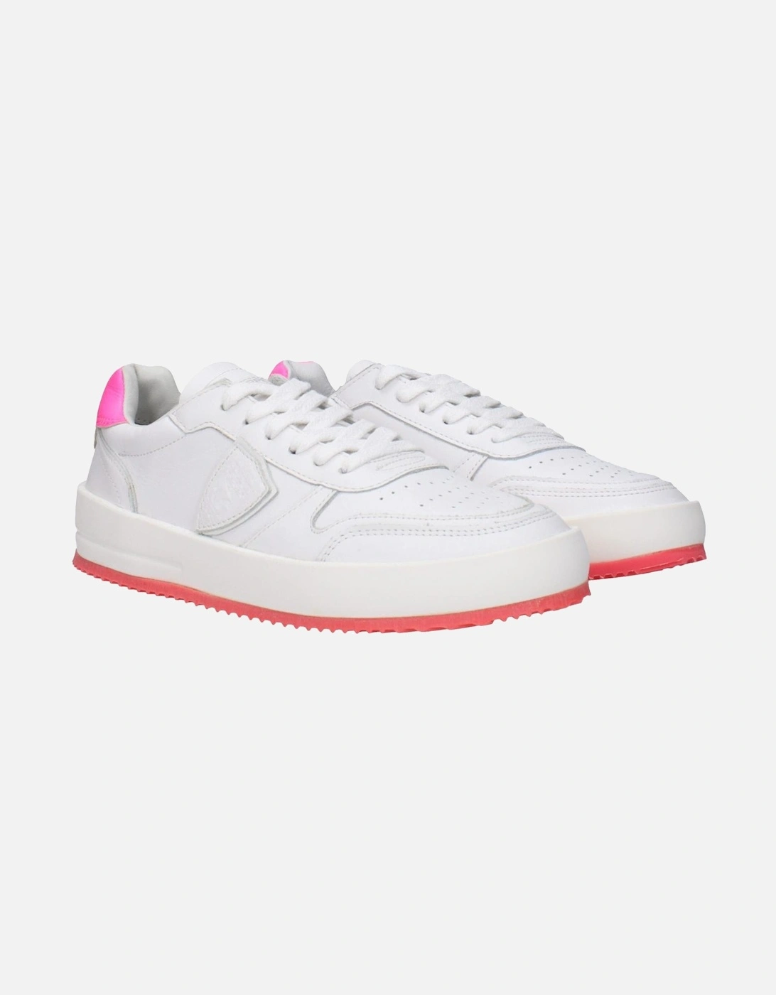 Vintage Effect Leather Sneakers with Logo Women - White