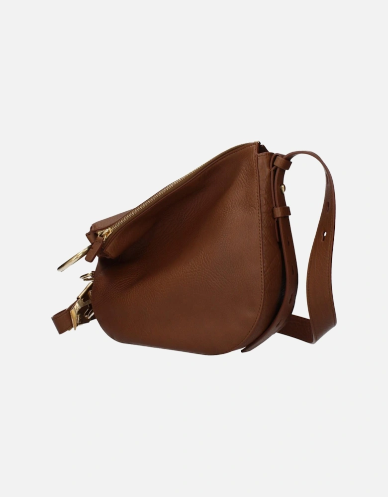Adjustable Leather Crossbody Bag with Zip Closure Women - Brown