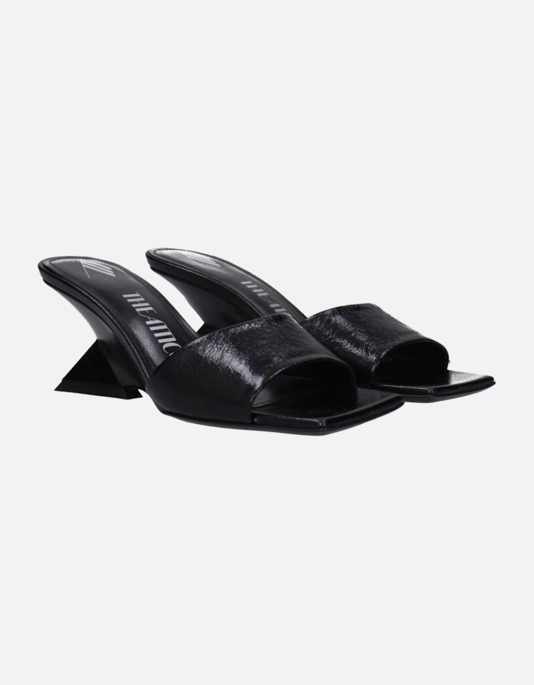 Vintage Effect Leather Open Toe Sandals Women - Black