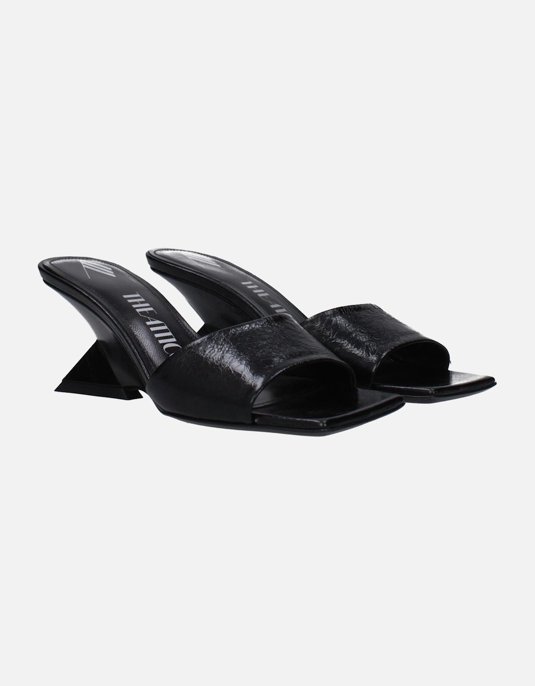 Vintage Effect Leather Open Toe Sandals Women - Black
