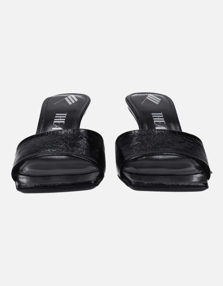 Vintage Effect Leather Open Toe Sandals Women - Black