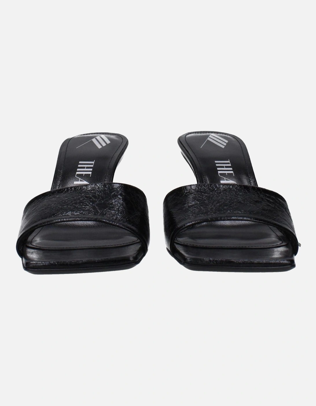 Vintage Effect Leather Open Toe Sandals Women - Black