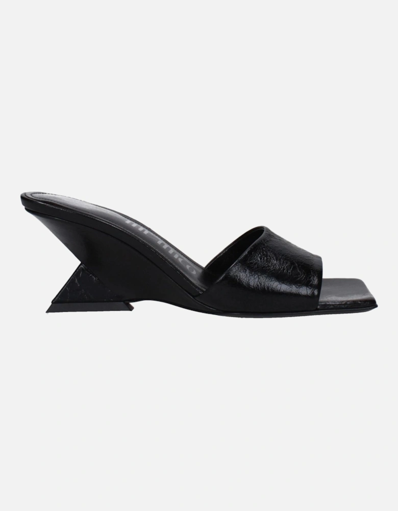 Vintage Effect Leather Open Toe Sandals Women - Black