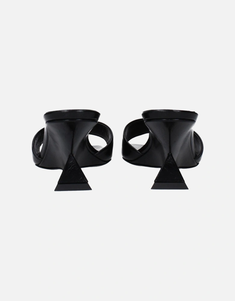 Vintage Effect Leather Open Toe Sandals Women - Black