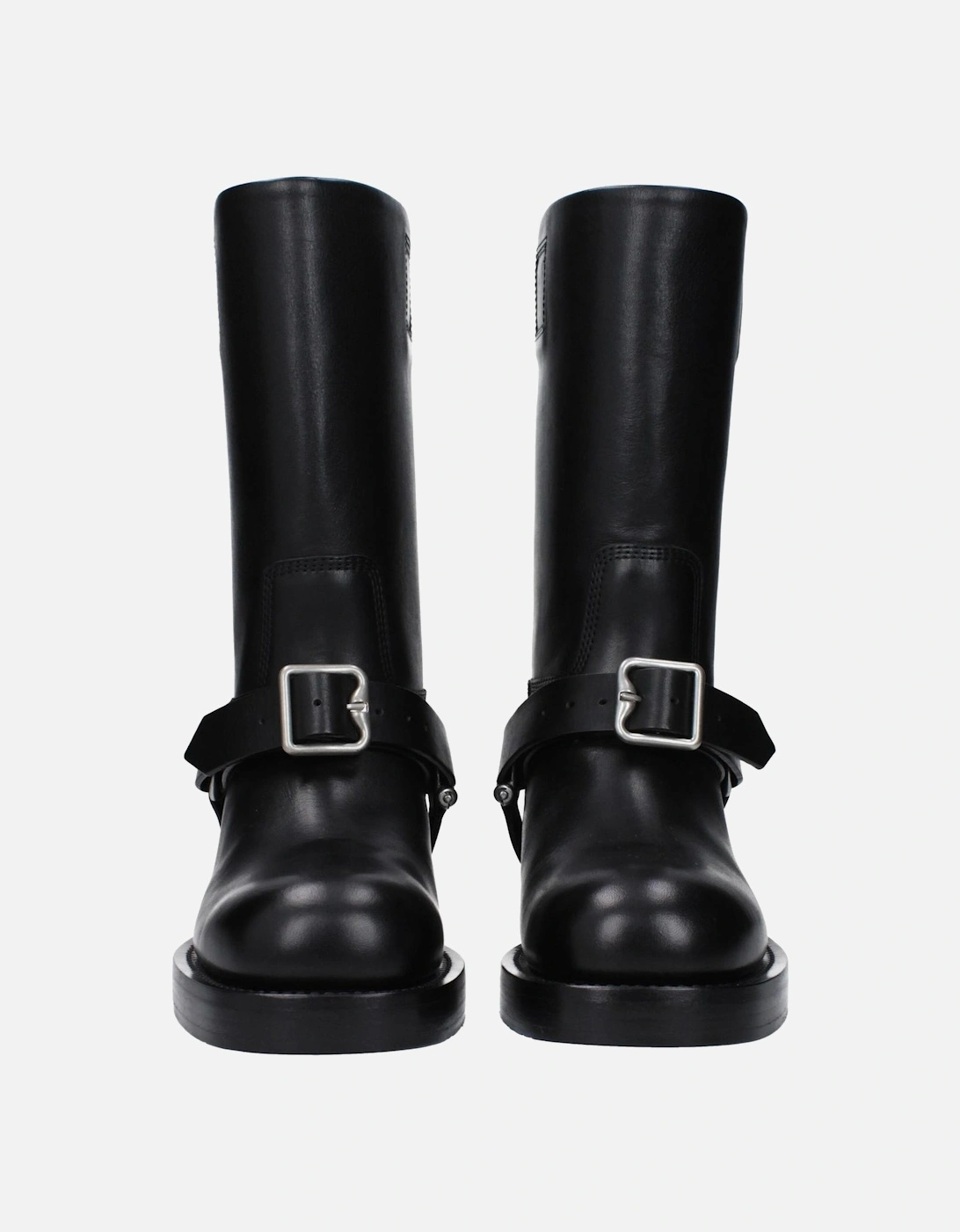 Leather Mid Heel Buckle Closure Boots Women - Black