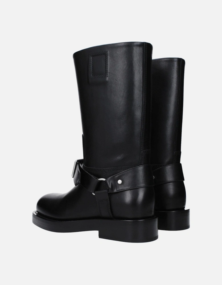 Leather Mid Heel Buckle Closure Boots Women - Black